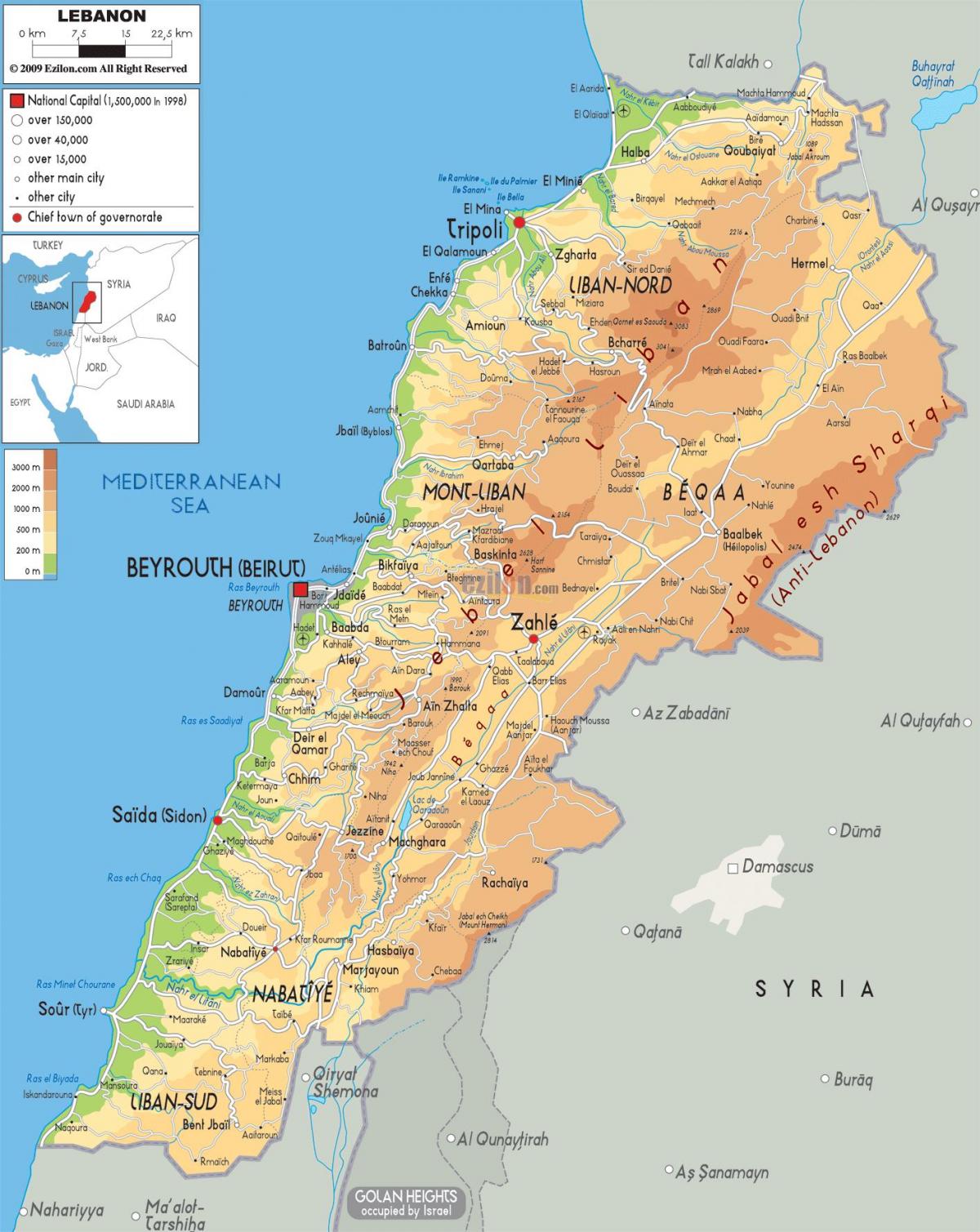 mapa je iz Libana fizički