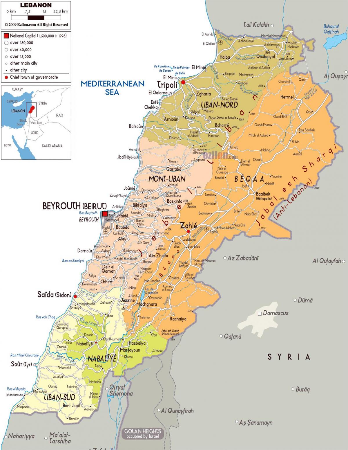 Libanu mapu detaljne